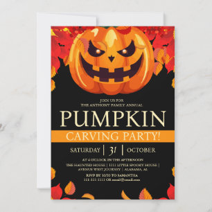 Simple Fall Pumpkin Carving Party Halloween Spooky Invitation