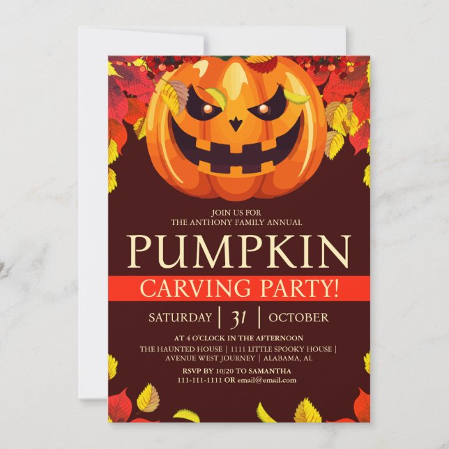 Simple Fall Pumpkin Carving Party Halloween Spooky Invitation (Front)