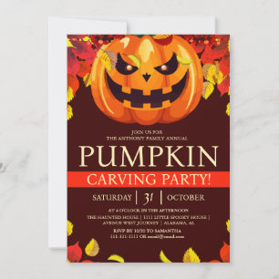 Simple Fall Pumpkin Carving Party Halloween Spooky Invitation