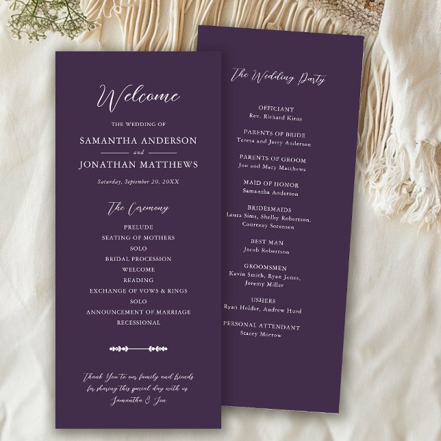 Simple Fall Purple Elegant Script Wedding Ceremony Program (Creator Uploaded)