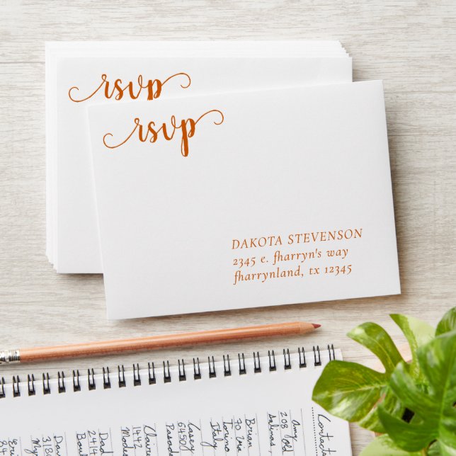 Simple Fall Script | Orange RSVP Return Address Envelope (Stacked)