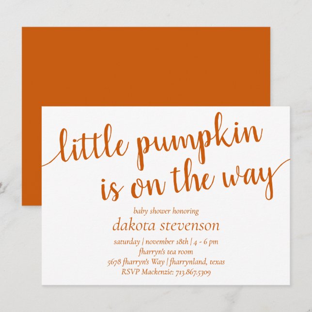 Simple Fall Shower | Burnt Orange Little Pumpkin Invitation (Front/Back)