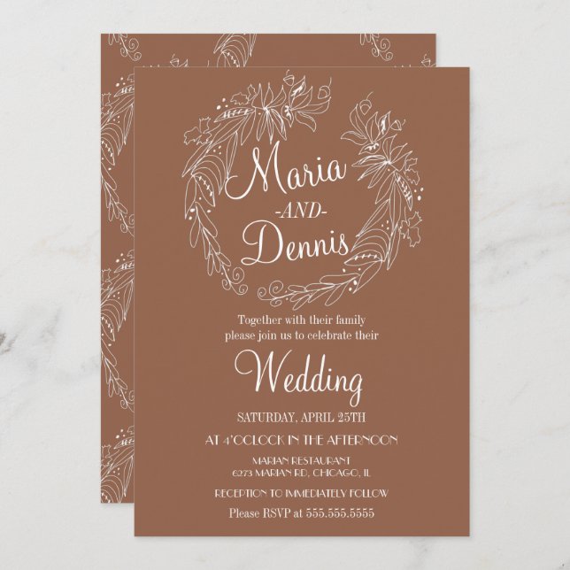 Simple Fall Terracotta Greenery Line Wreath Invitation (Front/Back)