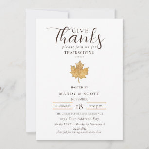 Simple Fall Watercolor Leaf Thanksgiving Dinner Invitation