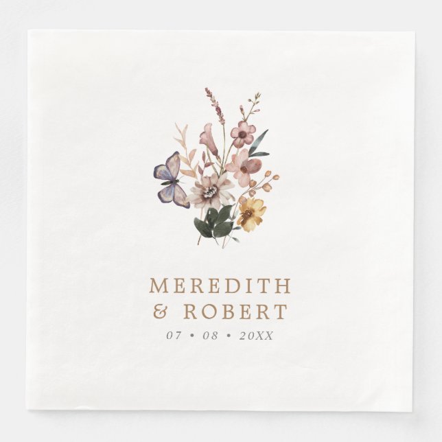 Simple Fall Wild Flowers Wedding Napkin (Front)