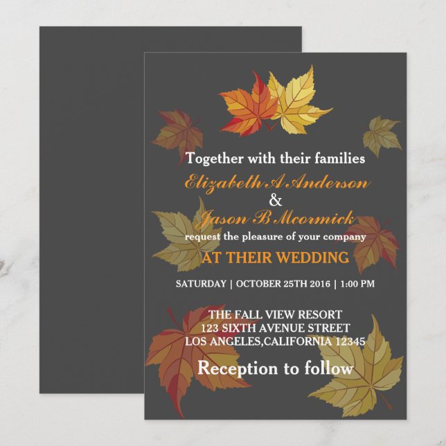 Simple Falling Maple Leaves Wedding Invitation (Front/Back)
