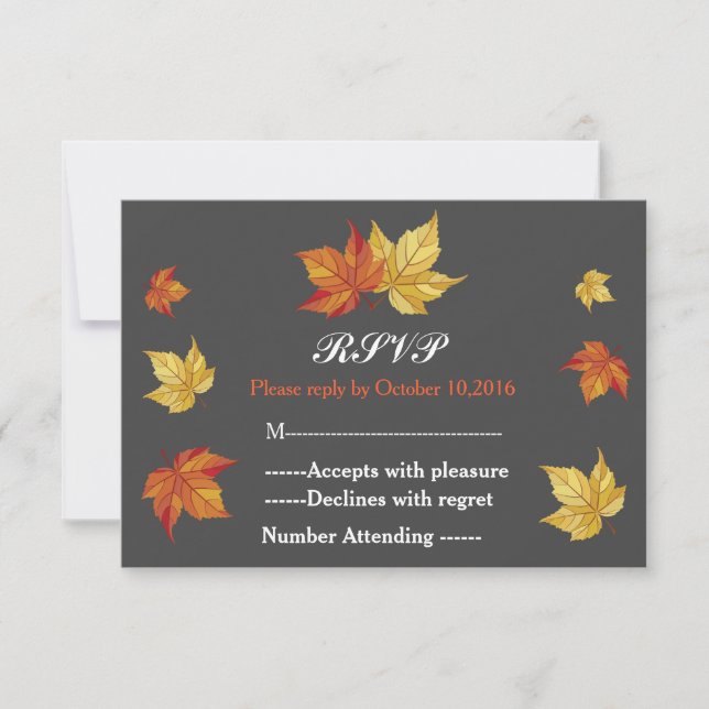 Simple Falling Maple Leaves Wedding RSVP Card (Front)