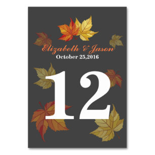 Simple Falling Maple Leaves Wedding Table Number