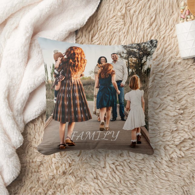 Simple Family Family Text Overlay with One Photo Throw Pillow (Blanket)