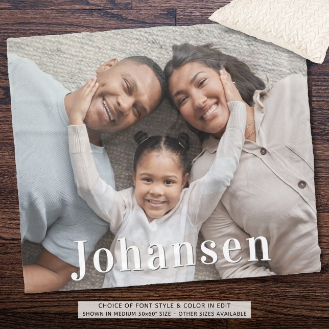 Simple Family Name One Photo Fleece Blanket (Creator Uploaded)