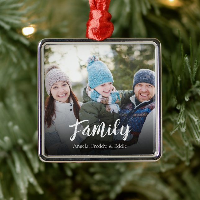 Simple Family Photo Calligraphy Personalized Metal Ornament (Tree)