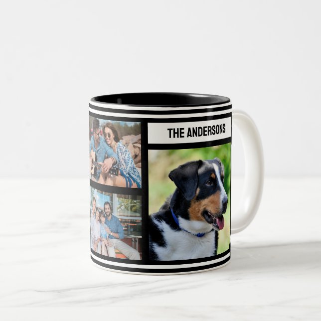 Simple Family Photo Collage Black Mug (Front Right)