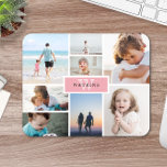 Simple Family Photo Collage & Pink Monogram Mouse Pad<br><div class="desc">Photo mousepad where you can add eight of your own photos in a minimalist collage. At the center,  against a pink background,  add your family name and initial.</div>