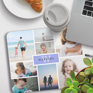 Simple Family Photo Collage & Purple Monogram Mouse Pad