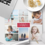 Simple Family Photo Collage & Red Monogram Mouse Pad<br><div class="desc">Photo mousepad where you can add eight of your own photos in a minimalist collage. At the centre,  against a red background,  add your family name and initial.</div>