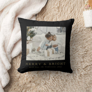 Simple Family Photo Merry and Bright Christmas Throw Pillow