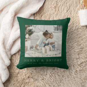 Simple Family Photo Merry and Bright Christmas Throw Pillow