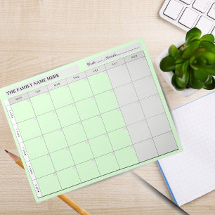 Simple Family Planner Calendar Notepad - Green 