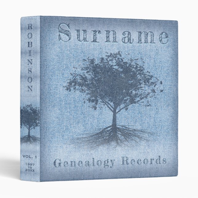 Simple Family Tree Genealogy Records Blue Jeans Binder (Front/Spine)
