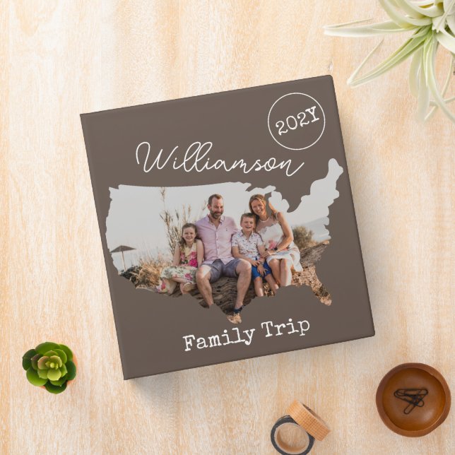 Simple Family Vacation Photo USA Outline Road Trip Binder (In Situ)