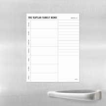 Simple Family Weekly Menu Magnetic Dry Erase Sheet