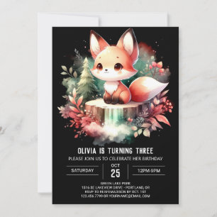 Simple Fantasy Fox Birthday digital Invitation