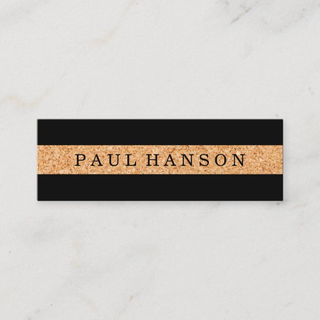 Simple Faux Cork Print / Black Mini Business Card (Front)