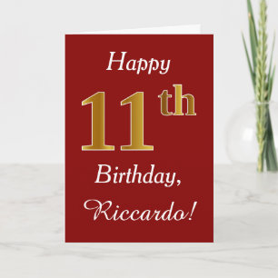 Simple Faux Gold 11th Birthday + Custom Name Card
