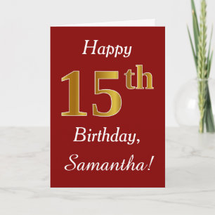 Simple Faux Gold 15th Birthday + Custom Name Card