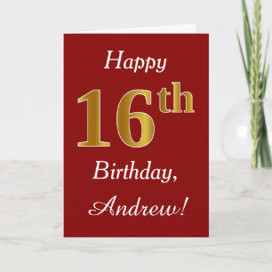 Simple Faux Gold 16th Birthday + Custom Name Card
