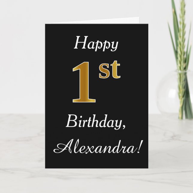 Simple Faux Gold 1er anniversaire + Carte de nom p (Devant)