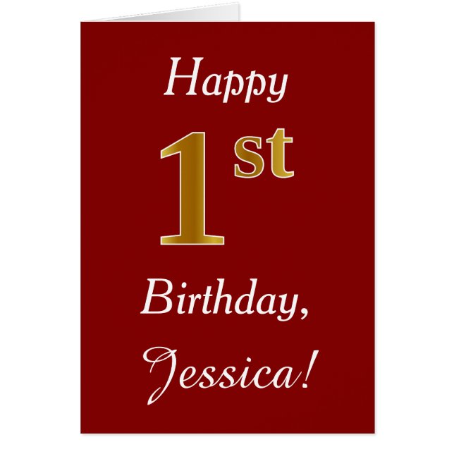 Simple Faux Gold 1st Birthday + Custom Name Card (Front)