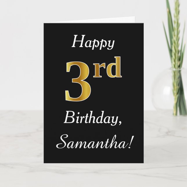 Simple Faux Gold 3rd Birthday + Custom Name Card (Front)