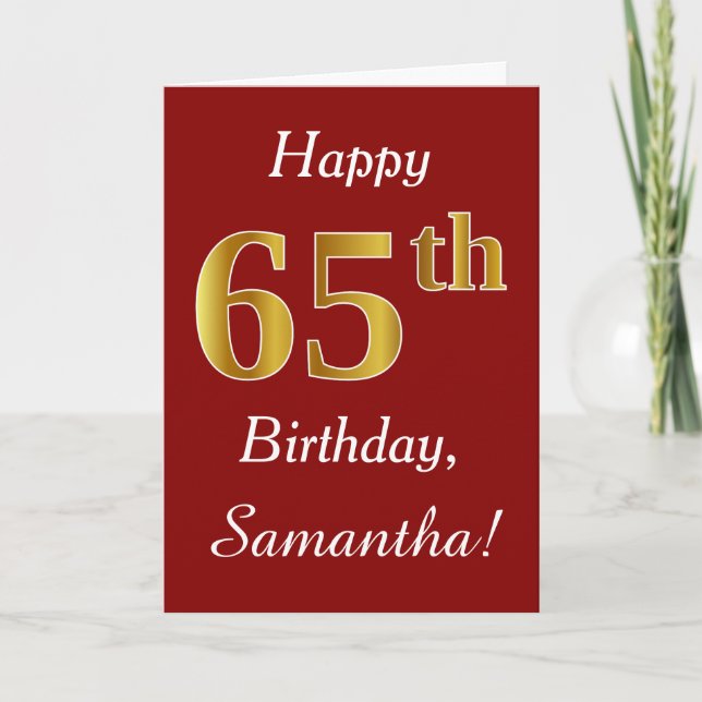 Simple Faux Gold 65th Birthday + Custom Name Card (Front)