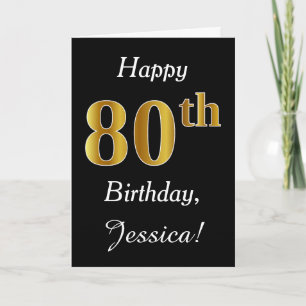 Simple Faux Gold 80th Birthday + Custom Name Card