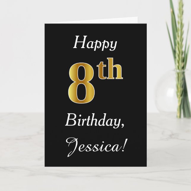 Simple Faux Gold 8th Birthday + Custom Name Card (Front)