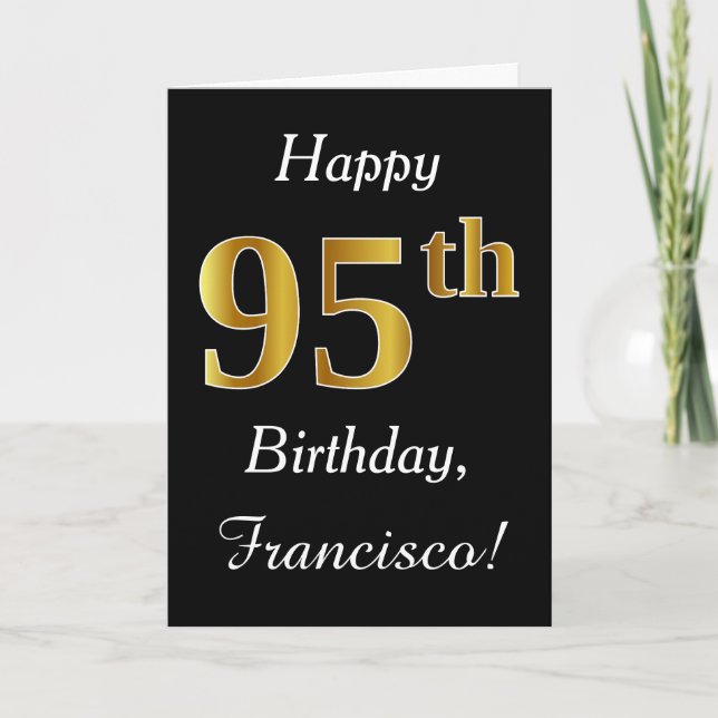 Simple Faux Gold 95th Birthday + Custom Name Card (Front)