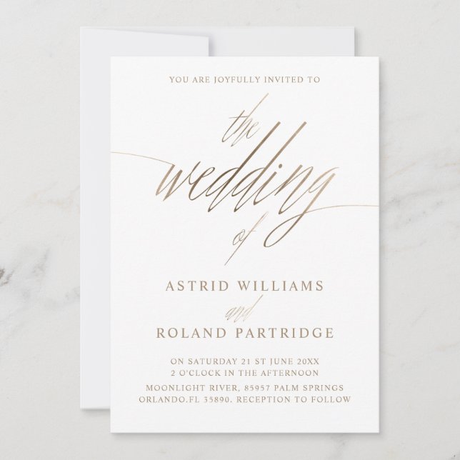 Simple Faux Gold Calligraphy the Wedding of Invitation (Front)