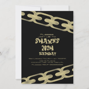 Simple Faux Gold Chain Adult Birthday Party Black Invitation