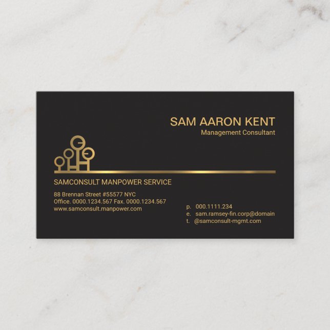 Simple Faux Gold Line Manpower Motif Consultant Business Card (Front)