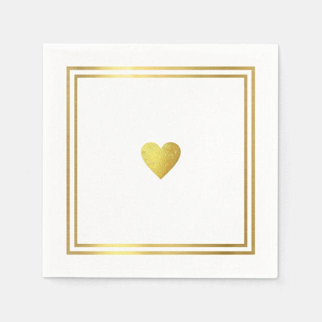 Simple faux gold love heart romantic chic wedding  napkin (Front)