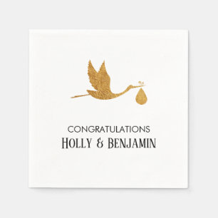 Simple Faux Gold Stork Congratulations Baby Shower Napkin