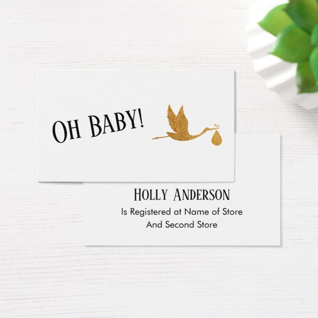 Simple Faux Gold Stork Gift Registry Enclosures (Desk)