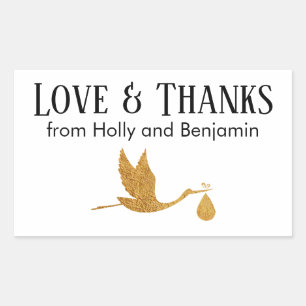 Simple Faux Gold Stork Love & Thanks Baby Shower Sticker