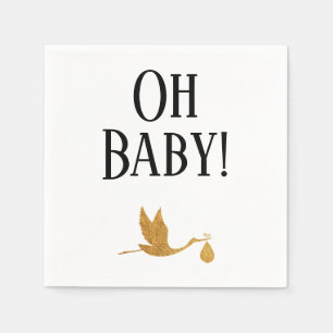 Simple Faux Gold Stork w/ "Oh Baby" Shower Napkin
