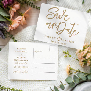 Simple Faux Gold Typography Save the Date Postcard