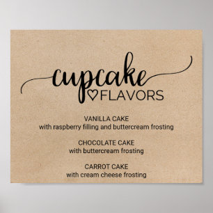 Simple Faux Kraft Calligraphy Cupcake Flavours Sig Poster