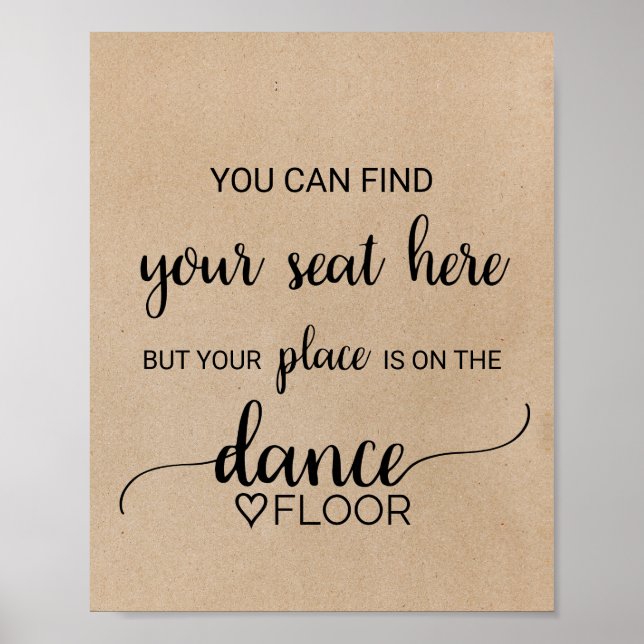 Simple Faux Kraft Calligraphy Dance Floor Sign (Front)