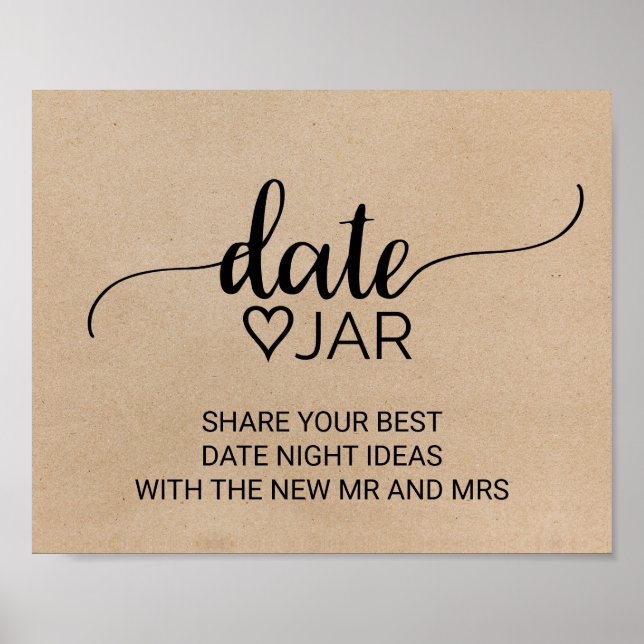 Simple Faux Kraft Calligraphy Date Jar Sign (Front)