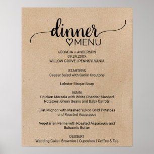 Simple Faux Kraft Calligraphy Dinner Menu Sign